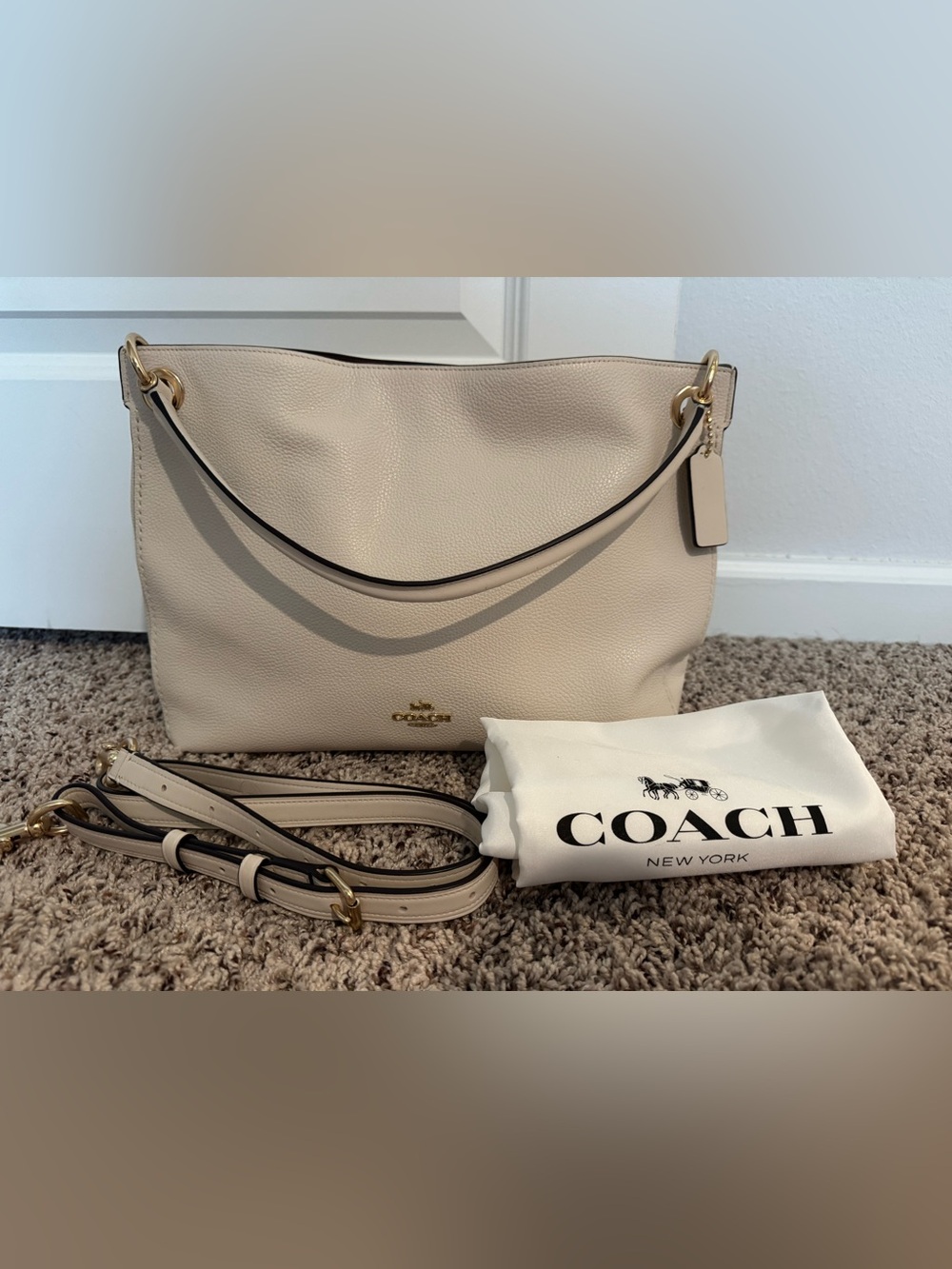 COACH Pebbled Leather Clarkson Hobo Bag in Cream